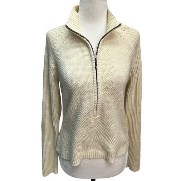 Vintage Woolrich 3/4 Zip Ivory Ribbed Knit Cotton Sweater M - Picture 1 of 10